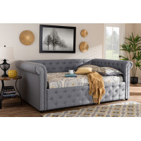 Baxton Studio Ashley-Grey-Daybed-Queen Mabelle Modern and Contemporary Gray Fabric Upholstered Queen Size Daybed